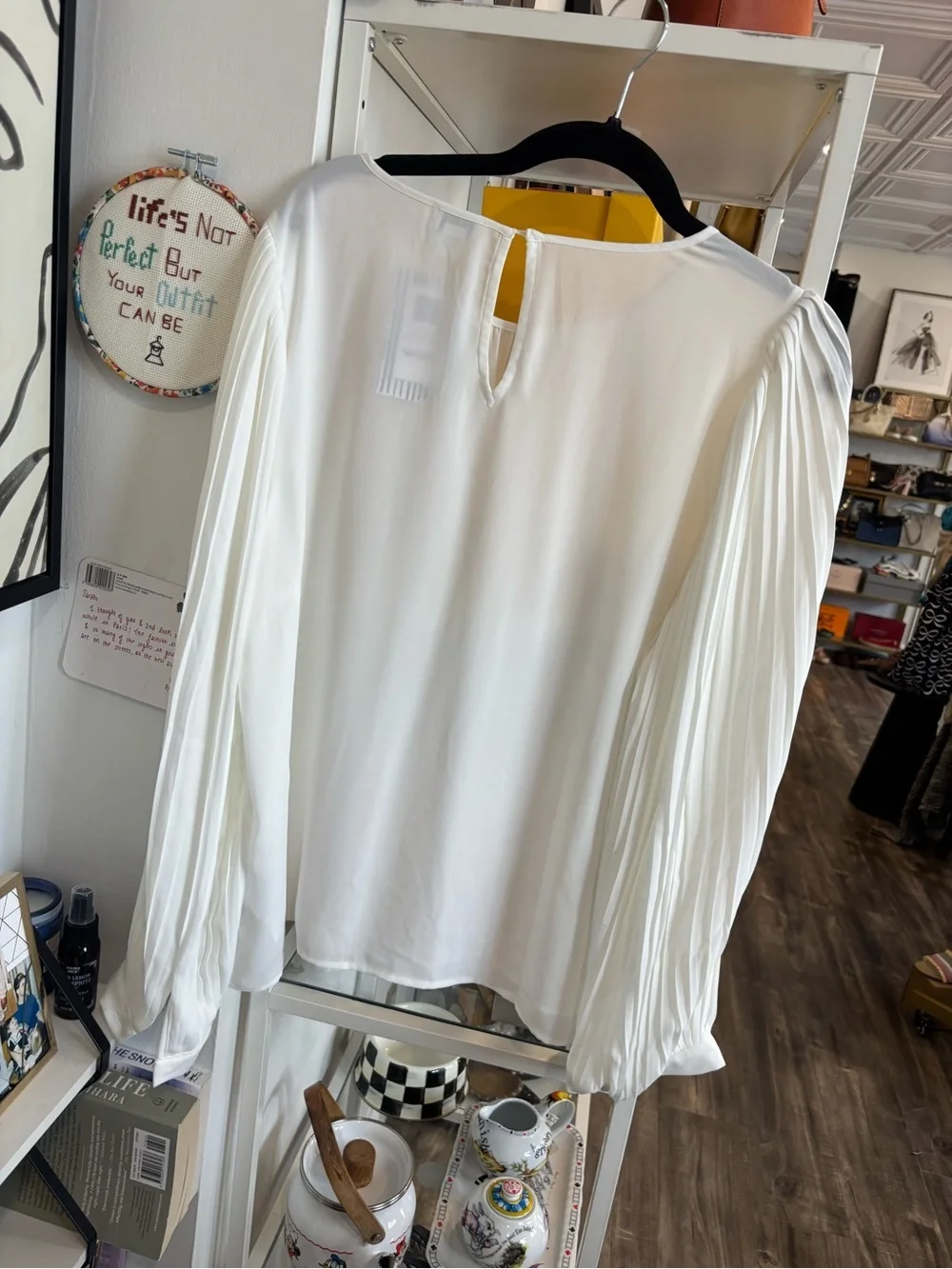 J. Crew Ivory Pleated Long-Sleeve Blouse